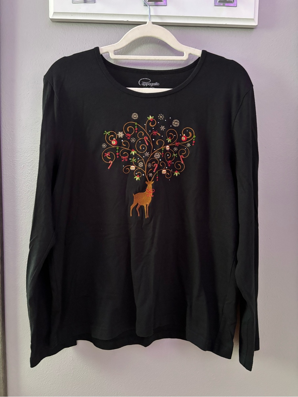 Cappagallo Casuals Long-Sleeve Top with Embroidered Reindeer